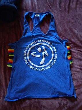 Zumba Blue Racerback Tank with White Logo